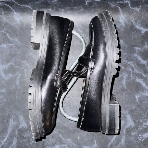 Madewell The Bradley Lugsole Loafer Shoe Black Leather Platform Women Size 9 - Picture 6 of 9